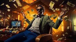 Gambar ilustrasi kasino digital dengan meja permainan kartu dan slot online di toto17